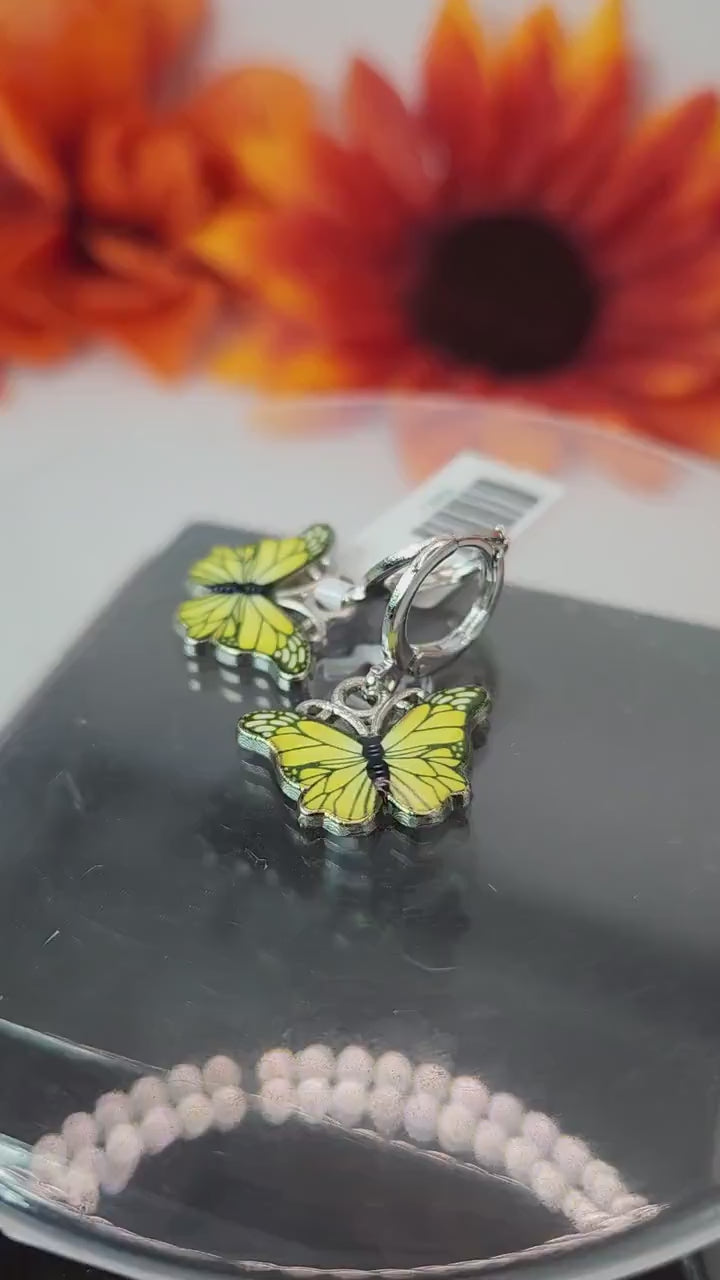 Yellow Butterfly Earrings- Silver