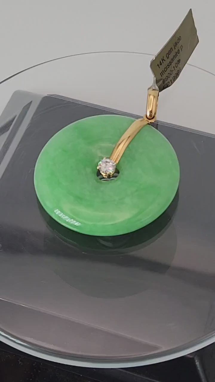 14K Gold Jade Pendant with Moissanite