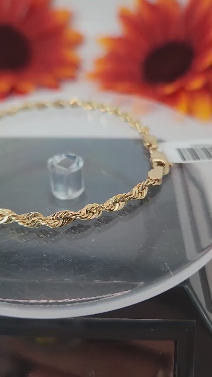 Diamond Cut Rope Chain Bracelet - 14K Gold