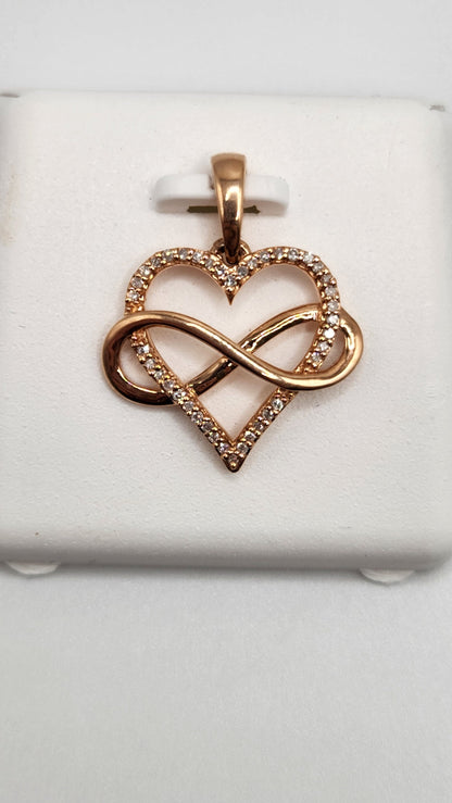 14K Rose Gold and Diamond Infinity Heart Pendant