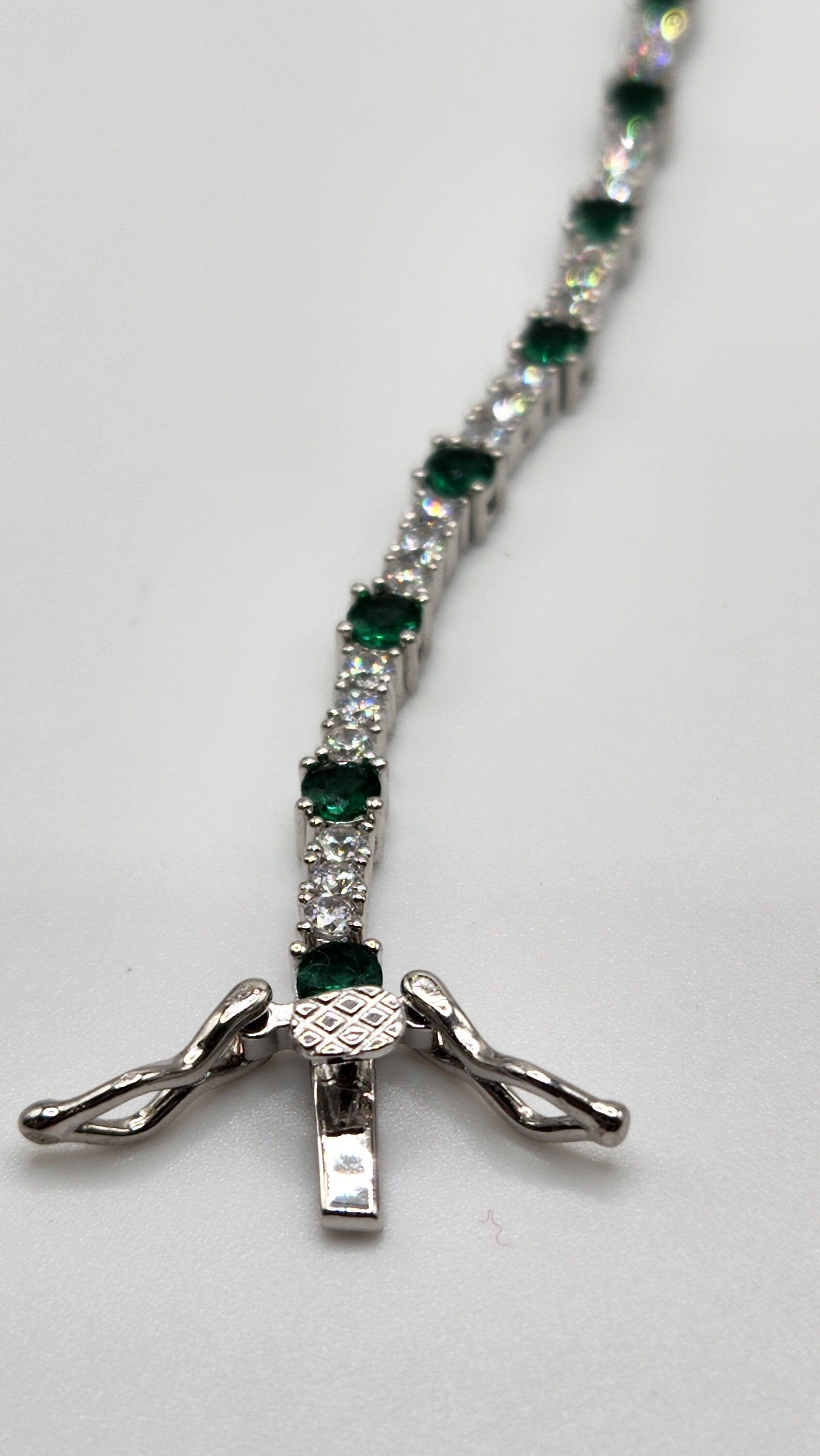 Sterling Silver 3mm CZ Tennis Bracelet with Emeralds