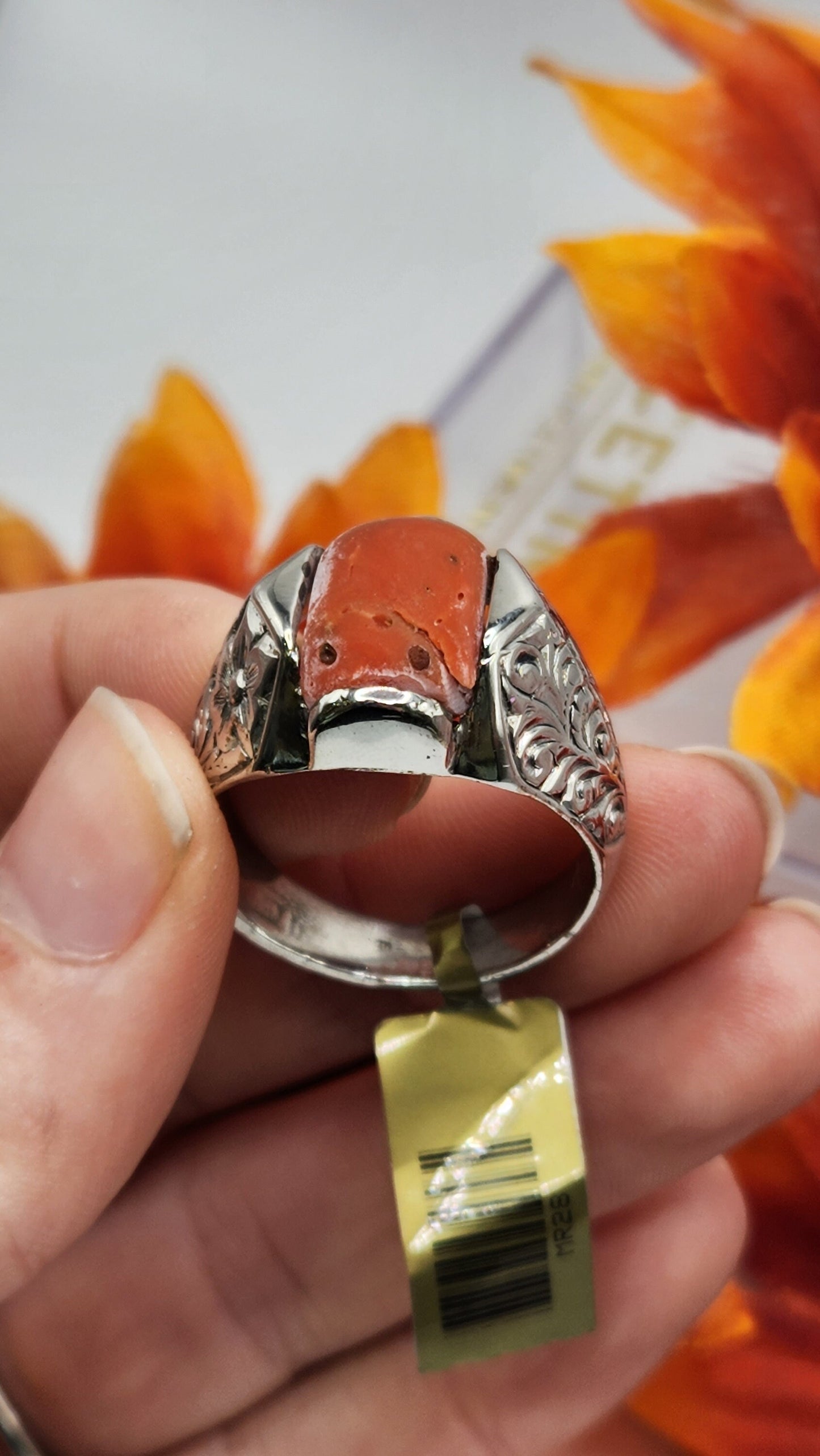 Silver Orange Stone Ring
