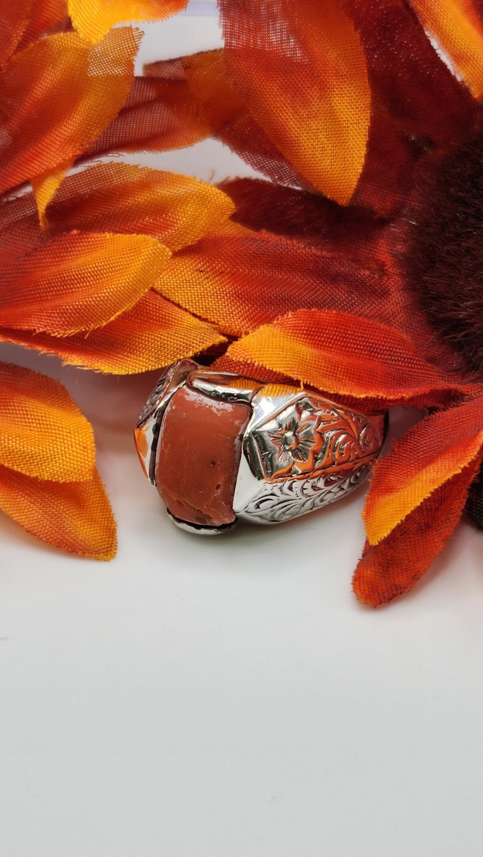 Silver Orange Stone Ring