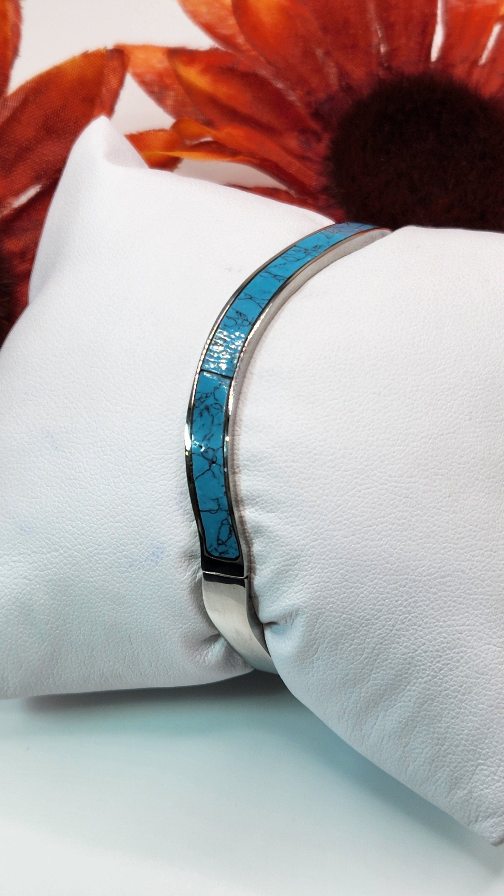 Genuine Turquoise bangle with Stainless Steel