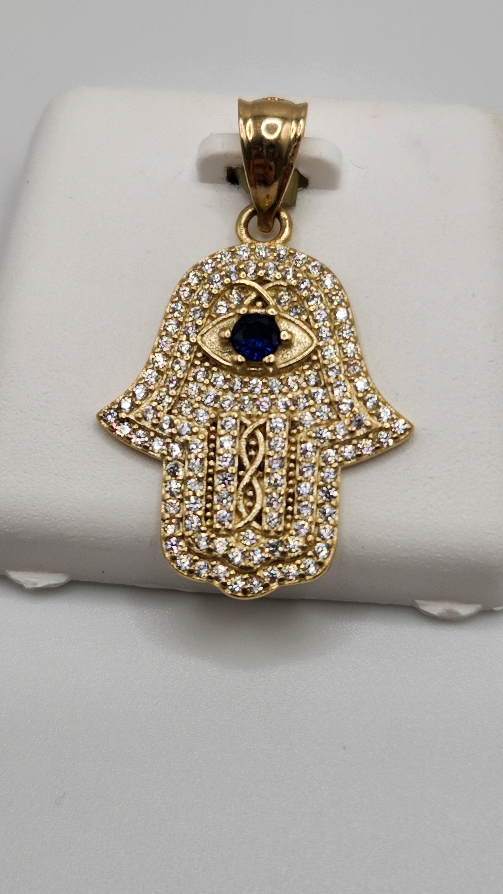 10k Yellow Gold Evil Eye Turquoise Stone Filigree Hamsa Hand Pendant  Necklace | eBay
