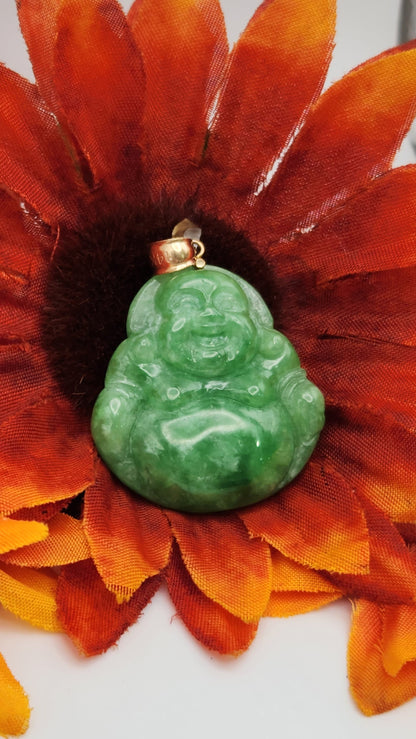 14K Gold Genuine Jade Buddha Pendant