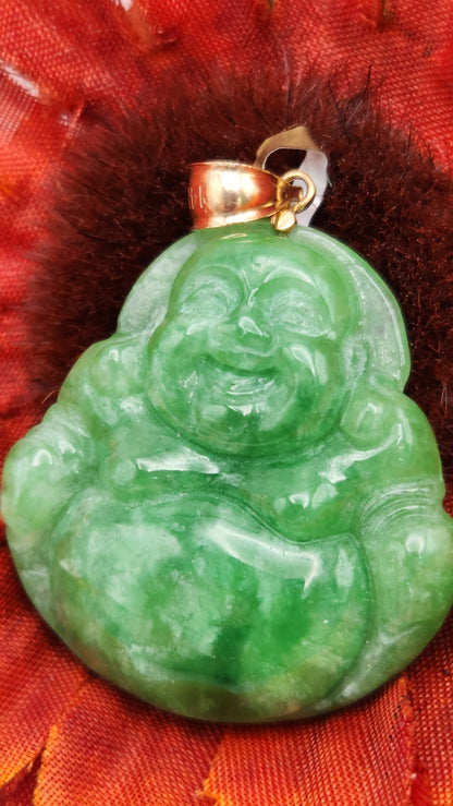 14K Gold Genuine Jade Buddha Pendant