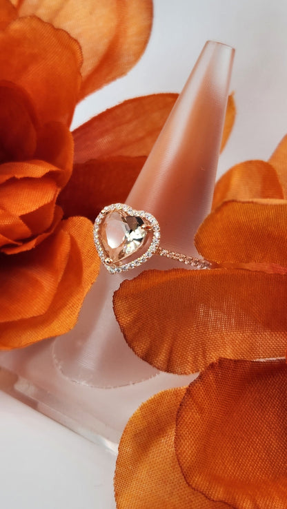 Morganite Heart Ring- Sterling Silver with Rose Gold plating