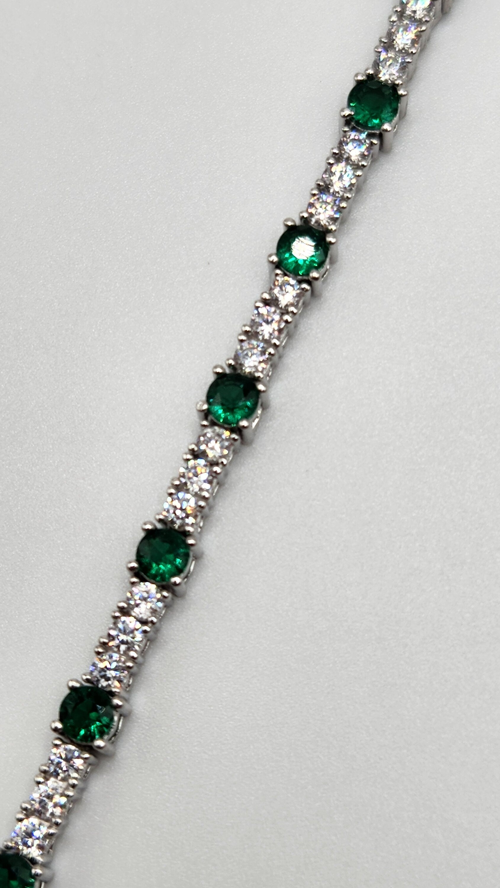 Sterling Silver 3mm CZ Tennis Bracelet with Emeralds