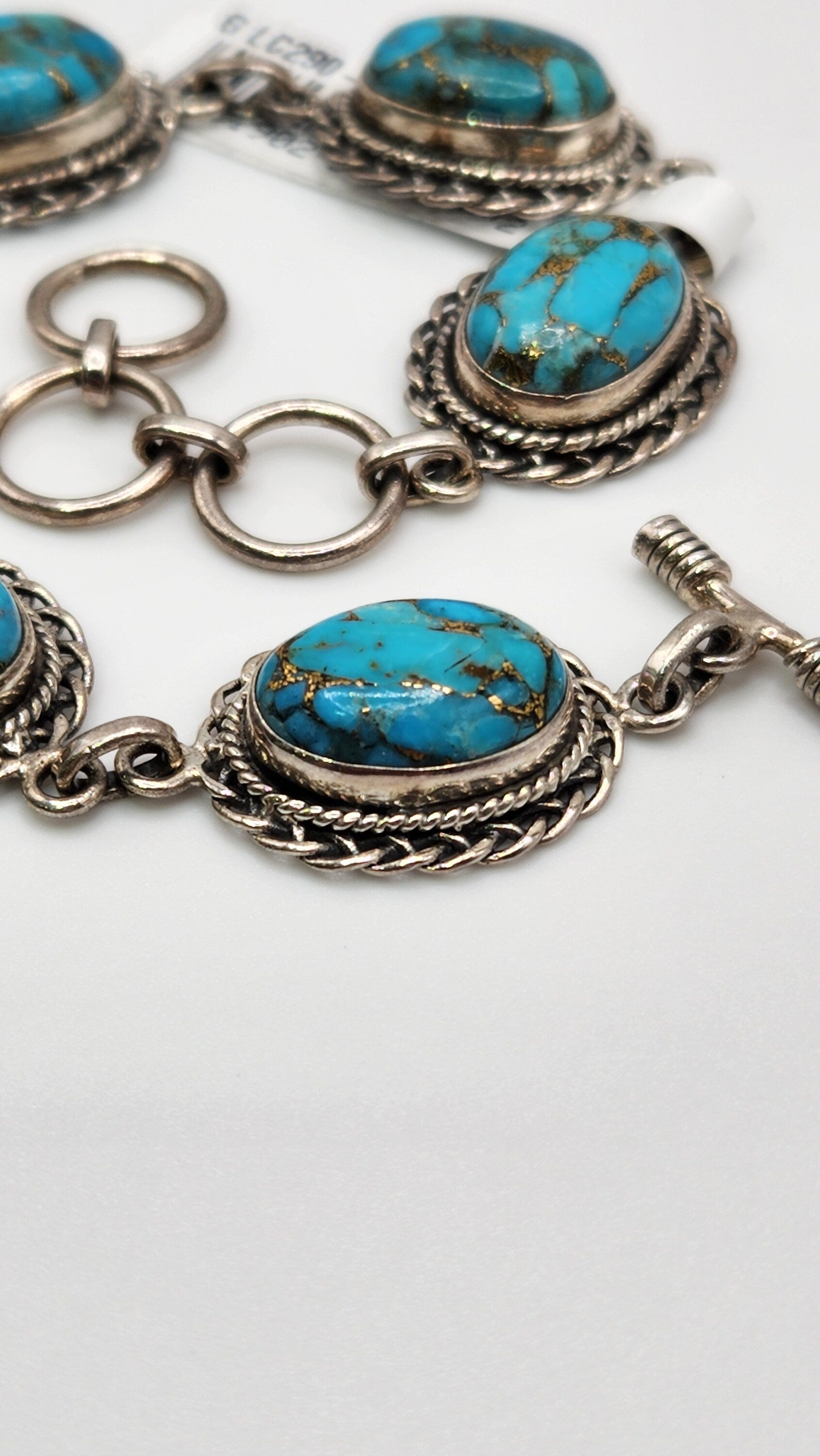 Genuine Turquoise and Silver Bracelet with Gold Inlay