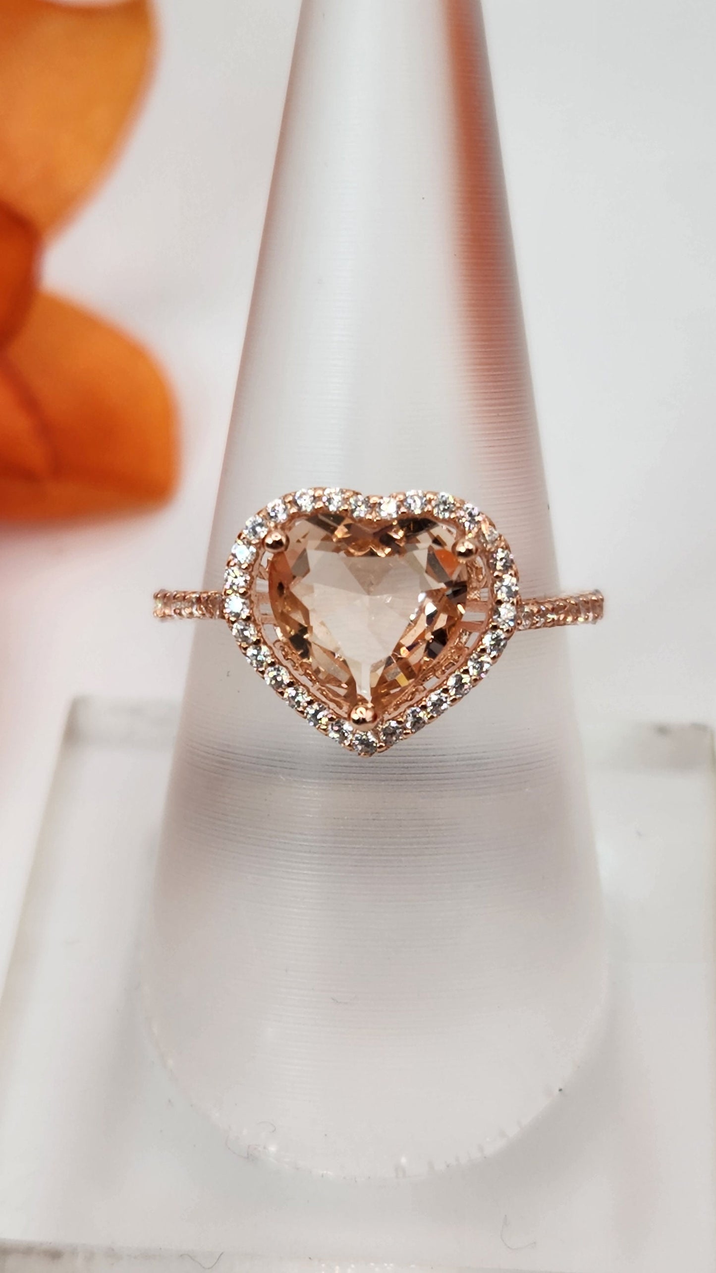 Morganite Heart Ring- Sterling Silver with Rose Gold plating