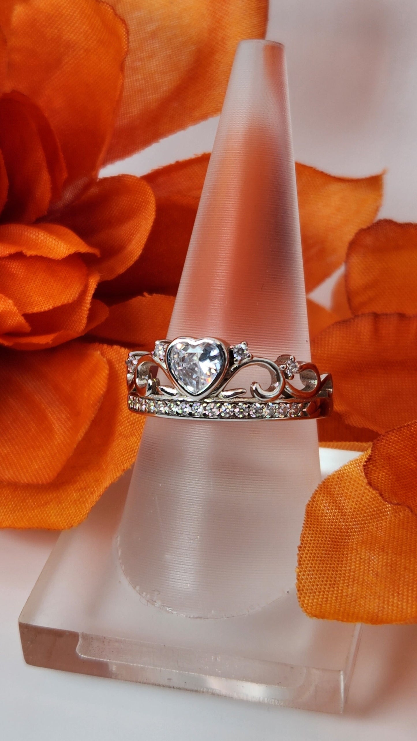 Crown Heart Ring- Sterling Silver