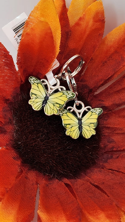 Yellow Butterfly Earrings- Silver