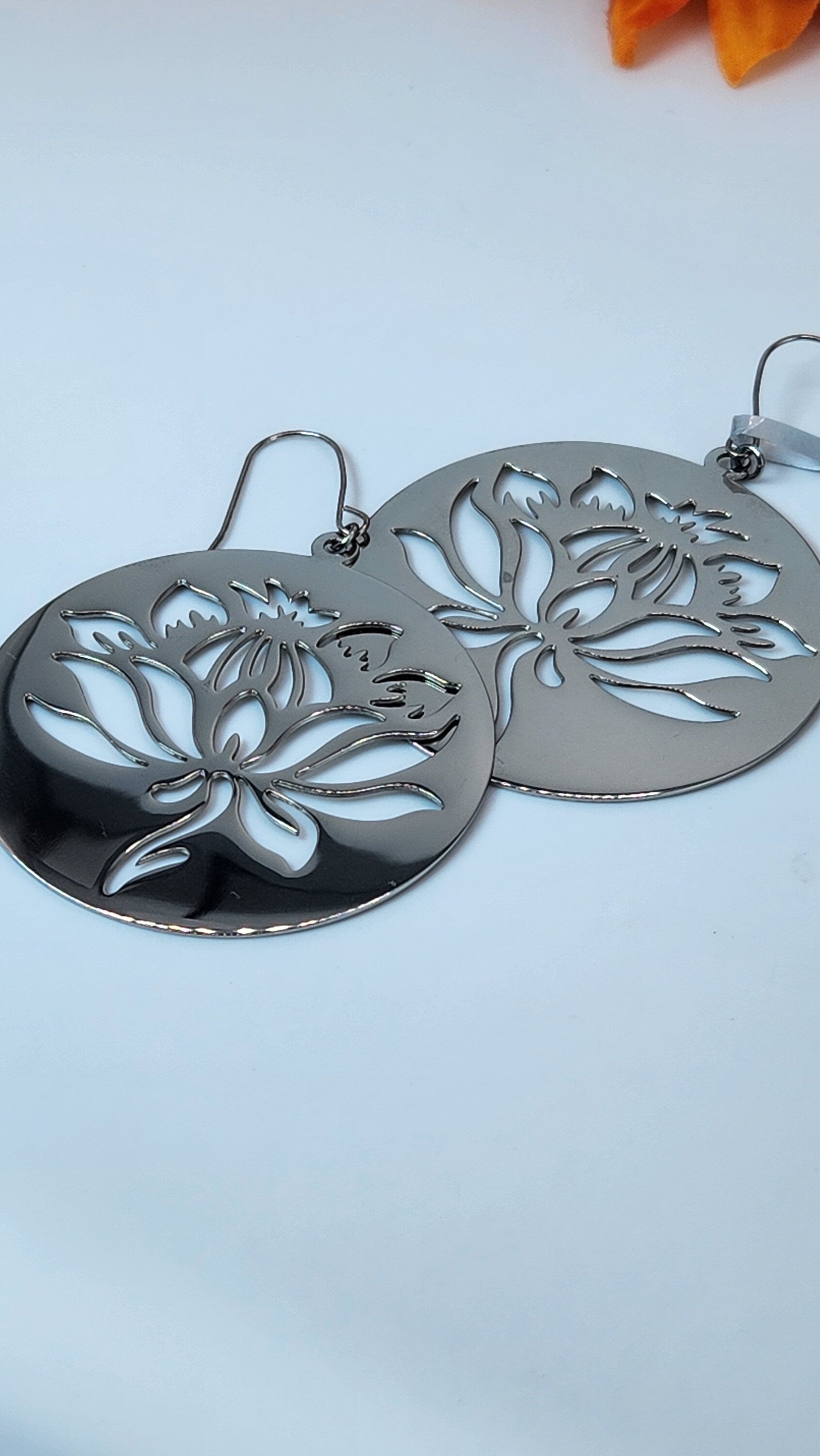 Flower Dangle Earrings - Stainless Steel